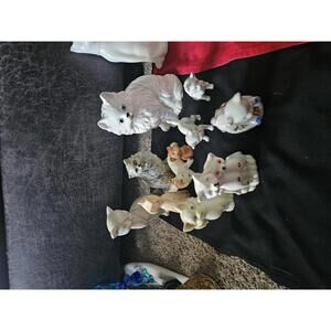 Assorted Ceramic Cat Figurines Collection